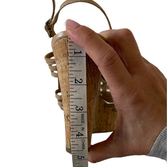 Franco Sarto Sombre Beige Leather Wedge Sandal Size 10 - Picture 10 of 11